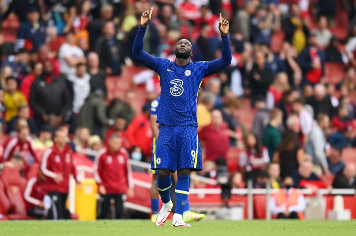 Lukaku skoraði fyrra mark Chelsea í 2-0 sigri gegn Arsenal í dag.