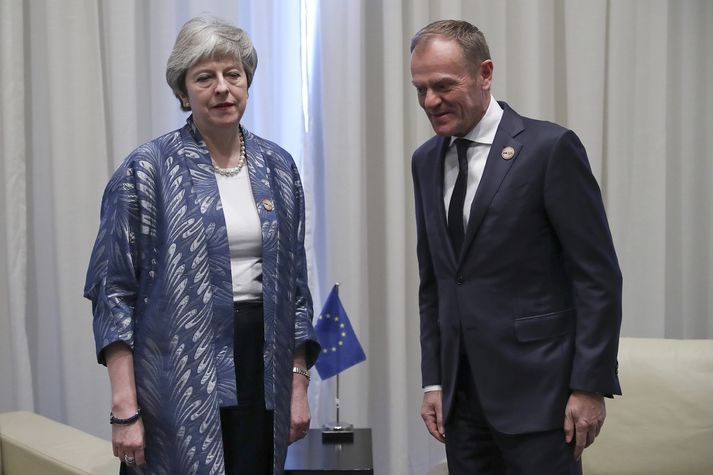 May og Tusk þegar þau funduðu í Egyptalandi í febrúar.