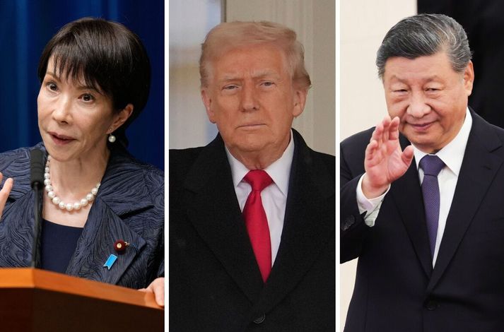 Sanae Takaichi, Donald Trump og Xi Jinping, leiðtogar Japan, Bandaríkjanna og Kína.