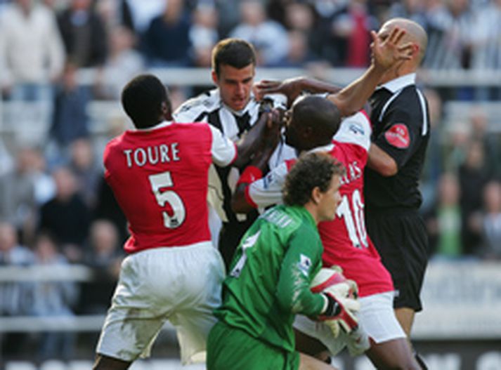 Það var hiti í leikmönnum Newcastle og Arsenal í dag.