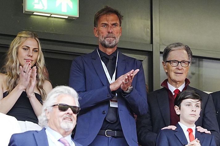 Jurgen Klopp í stúkunni á Anfield á sunnudaginn síðastliðinn