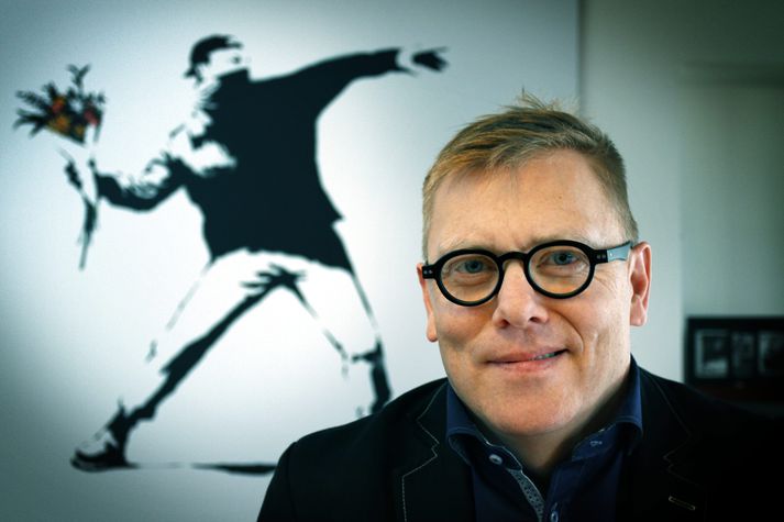 Verk Banksy var í öndvegi á borgarstjóraskrifstofunni í tíð Jóns.