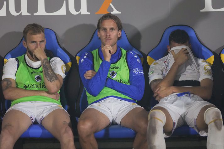 Leikmenn Sampdoria voru niðurlútir eftir að í ljós kom að liðið var fallið niður C-deildina á Ítalíu.
