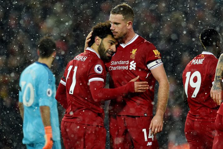 Mohamed Salah og Jordan Henderson.