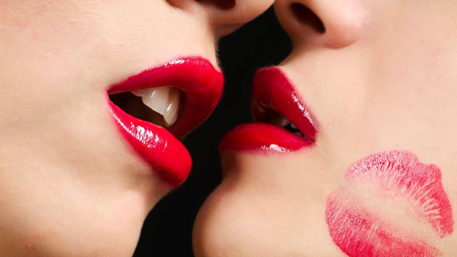 Red lipstick kissing lesbians bimbos