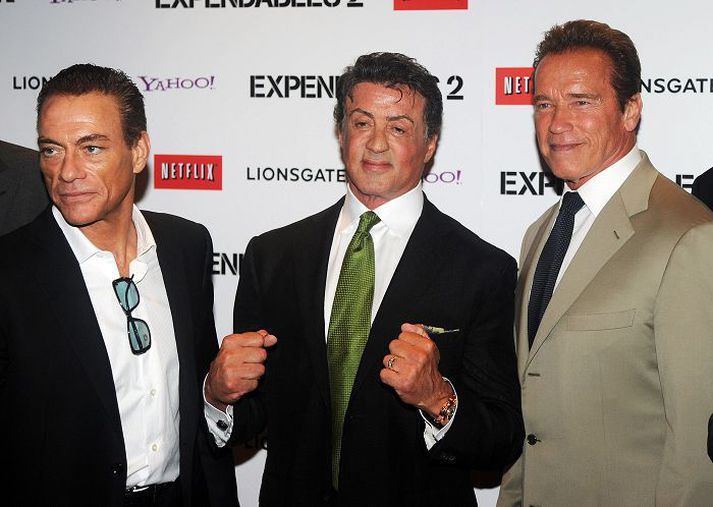 Jean-Claude Van Damme, Sylvester Stallone og Arnold Schwarzenegger leika í The Expendables 2. Hjalti „Úrsus“ Árnason býst við góðri mætingu á fimmtudaginn.