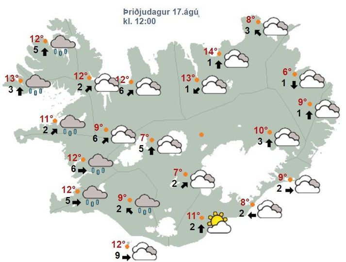 Veðrið kl. 12 í dag.