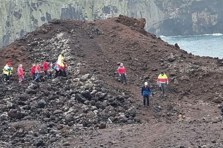 Björgunarsveitarfólk kom hlauparanum til aðstoðar í dag.