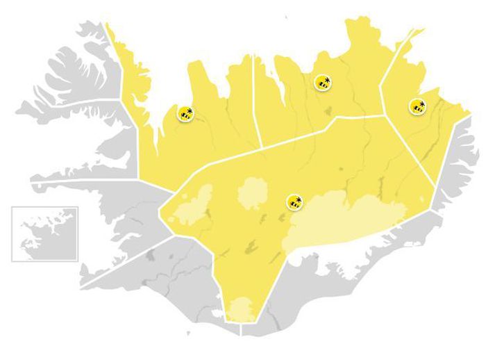 Gular viðvaranir eru í gildi fyrir fimmtudag og föstudag.