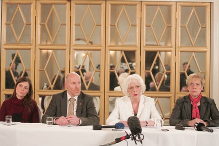 Frá blaðamannafundi á Hótel Borg þar sem ríkisstjórnin var kynnt.
