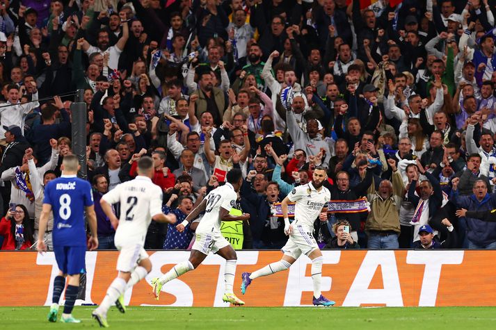 Karim Benzema fagnar marki sínu.