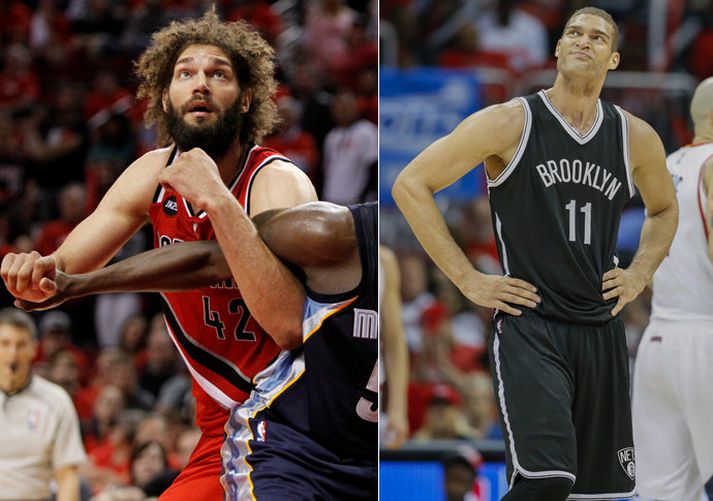 Robin Lopez er hér til vinstri en Brook Lopez er til hægri.