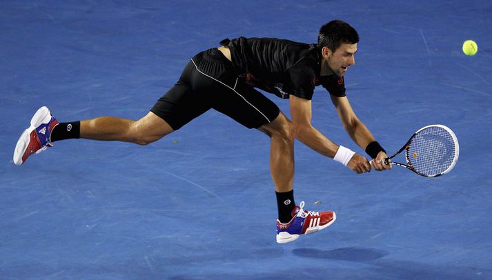 Djokovic á fullu í morgun.