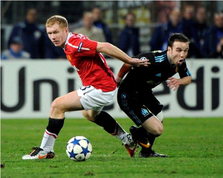 Scholes í leik með Man. Utd. í vetur. Mynd. / AFP