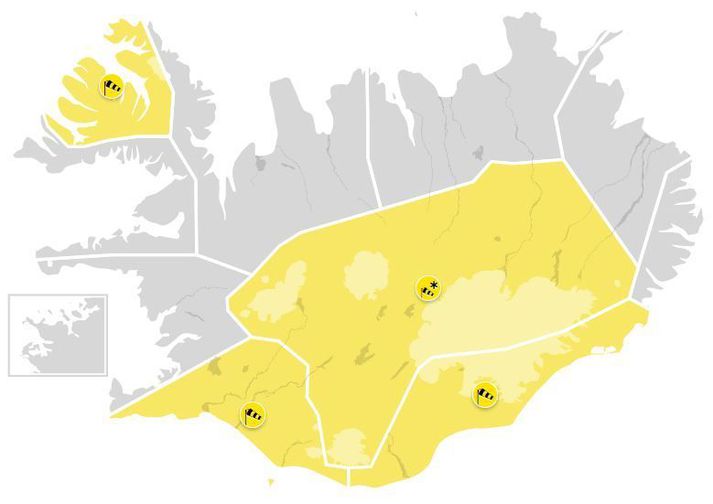 Viðvaranirnar taka gildi í kvöld eða fyrramálið og gilda í um sólarhring. 