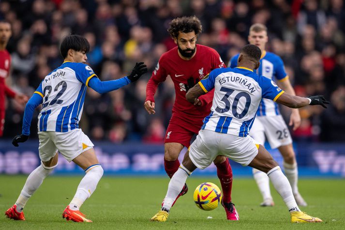 Mo Salah mætir Brighton í dag.