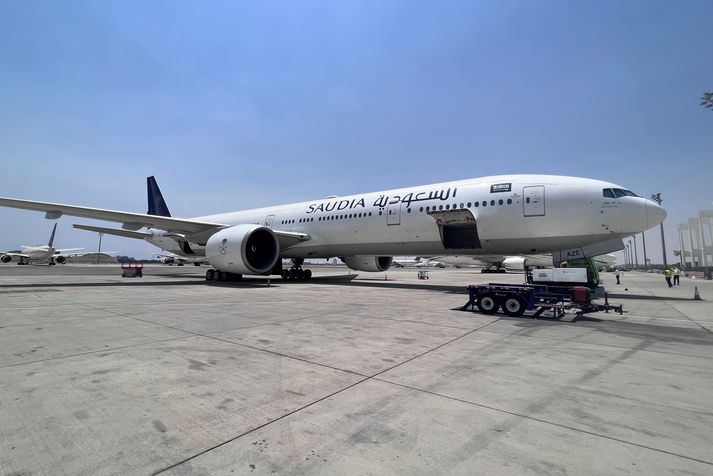 Fyrri Boeing 777-vél Air Atlanta í Jeddah í Sadí-Arabíu í gær. Áætlað er að hún fari í fyrsta pílagrímaflugið fyrir Saudia-flugfélagið um helgina.