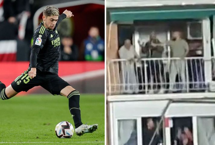 Heppnir íbúar nálægt heimavelli Rayo Vallecano fengu bolta eftir að Federico Velvarde skaut honum á svalirnar hjá þeim.