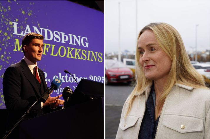 Hulda Þórisdóttir er prófessor í stjórnmálafræði við Háskóla Íslands. Snorri Másson sést hér í pontu eftir að hann var kjörinn varaformaður Miðflokksins.