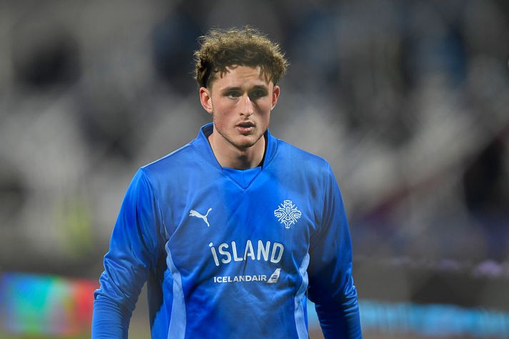 Lúkas Petersson hélt hreinu í marki Íslands í dag.