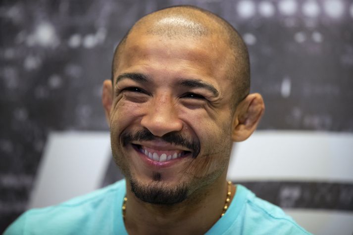 Jose Aldo hress á blaðamannafundi í vikunni.