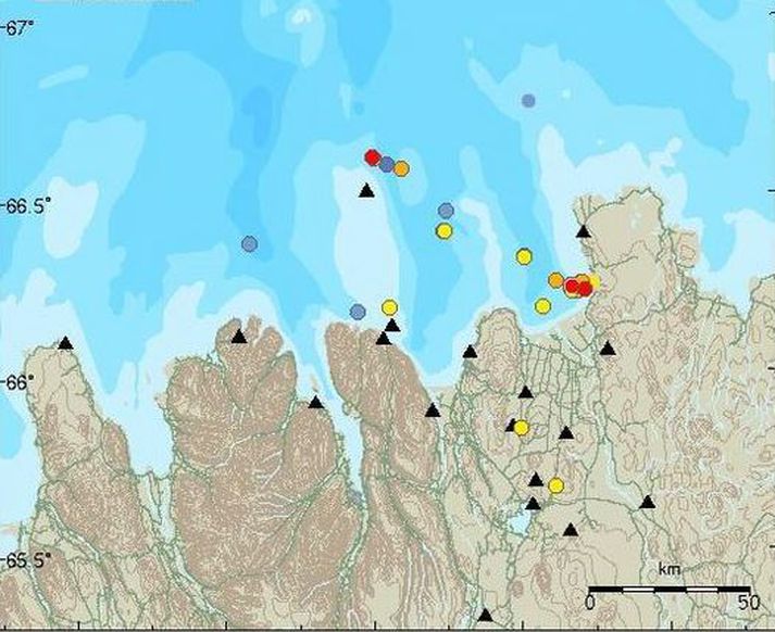 Sjálftavirkni mælist enn við Kópasker en á milli 5 og 7 í morgun mældust um 35 skjálftar.