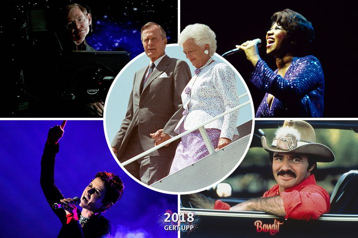 George og Barbara Bush, fyrrverandi forsetahjón Bandaríkjanna, vísindamaðurinn Stephen Hawking, söngkonurnar Aretha Franklin og Dolores O'Riordan og leikarinn Burt Reynolds féllu öll frá á árinu.