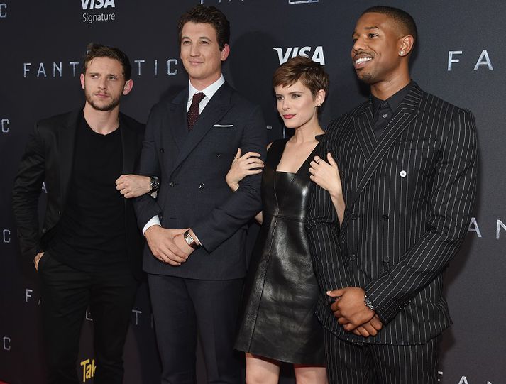 Leikarar Fantastic Four, Jamie Bell, Miles Teller, Kate Mara og Michael B. Jordan.