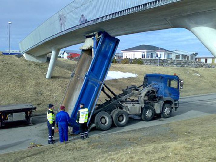 Frá vettvangi í morgun.
