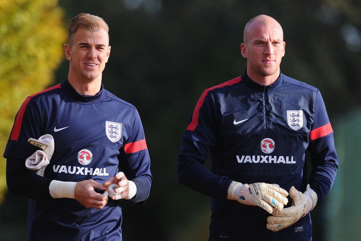 Joe Hart og John Ruddy á æfingu enska liðsins.