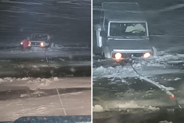 Björgunarsveitin kom ferðalöngum á jeppling til aðstoðar.