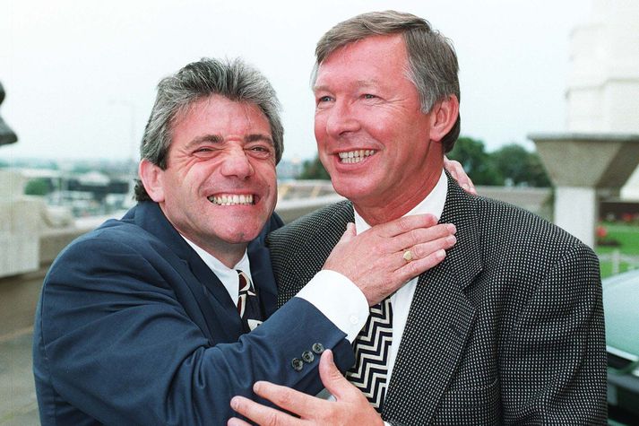 Kevin Keegan bregður á leik með Alex Ferguson þegar þeir voru knattspyrnustjórar Newcastle og Manchester United.