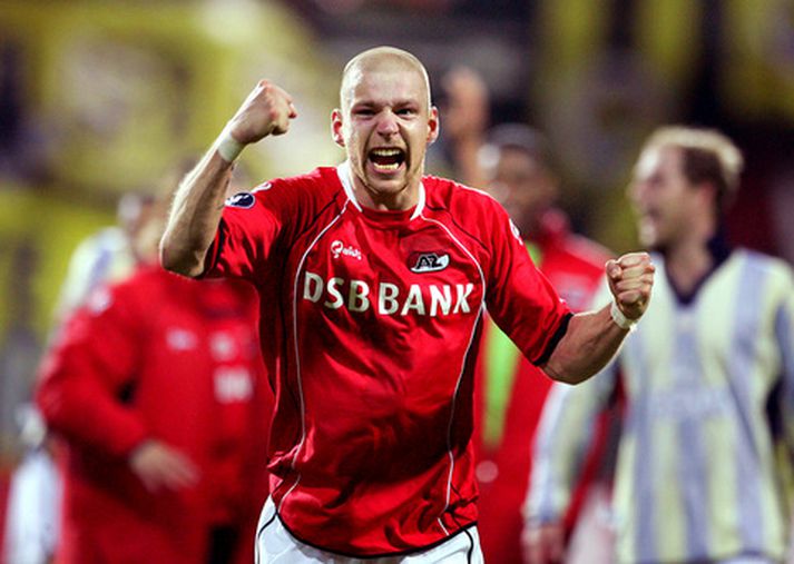 Grétar Rafn fagnar marki með AZ Alkmaar.