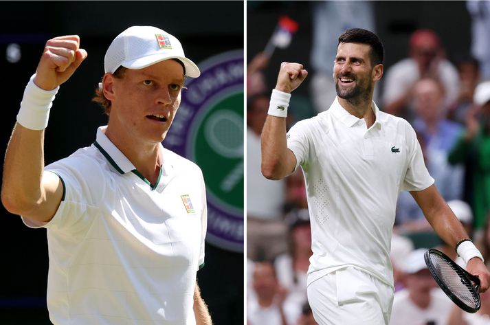 Jannik Sinner og Novak Djokovic mætast ú undanúrslitum Wimbledon-risamótsins í tennis.