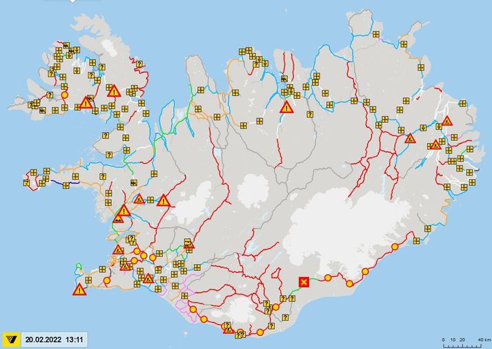 Staðan eins og hún var á korti Vegagerðarinnar upp úr klukkan eitt.