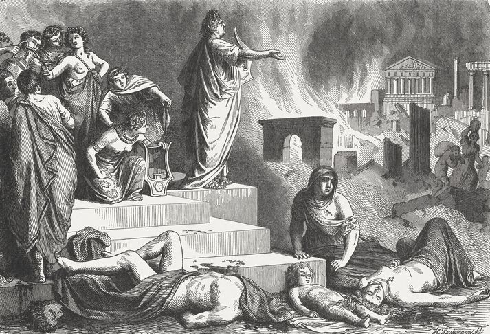 Frægasta mýtan um Neró er þó eldurinn mikli í Róm árið 64 e.Kr.