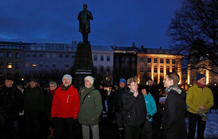 Frá mótmælunum sem boðuð voru á Austurvelli á fimmtudag.