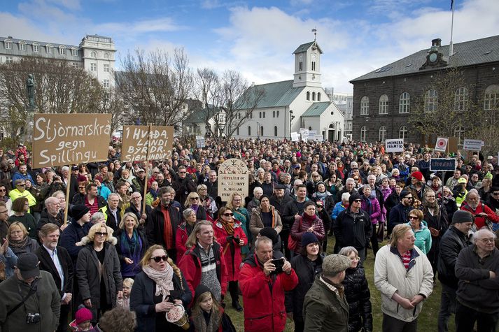 Frá mótmælum á Austurvelli í maí í fyrra.