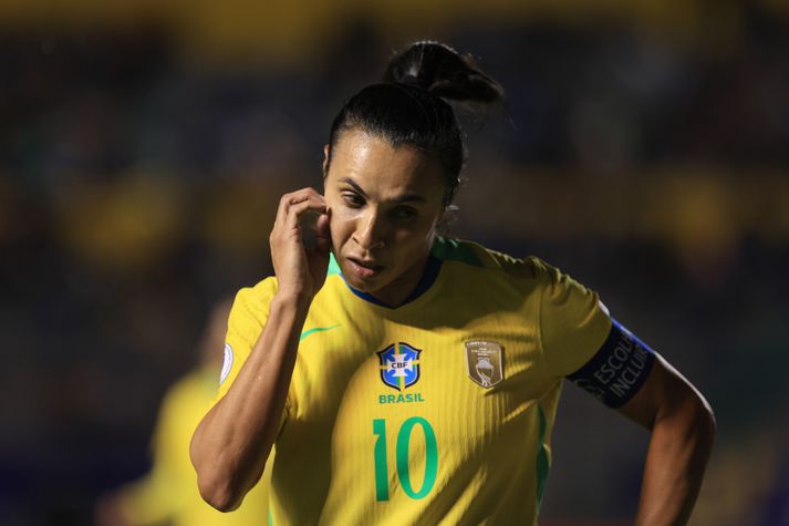 Marta Vieira var sex sinnum kosin besta knattspyrnukona heims og enginn hefur skorað fleiri mörk í úrslitakeppni HM.