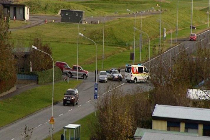 Frá slysstað í morgun.
