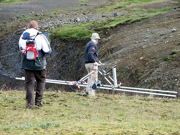 Leiðangursmenn hafa þegar kannað nokkurn hluta hvammsins í Skipholtskrók með rafsjá og halda leitinni áfram nú í júlí.