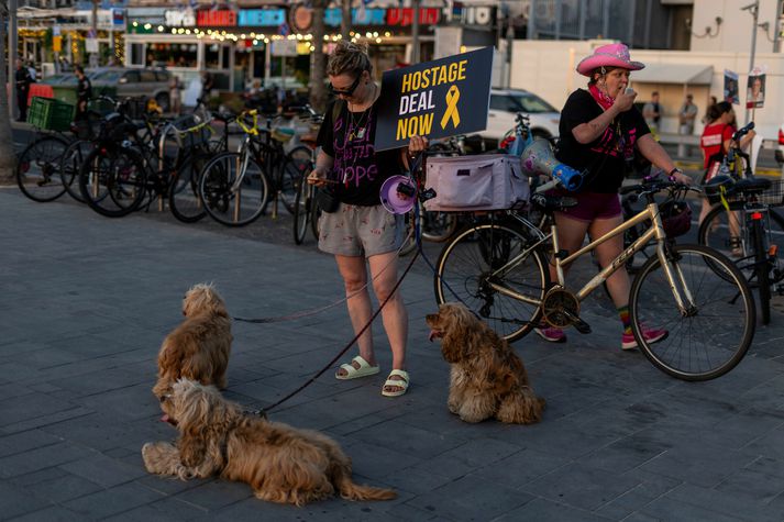 Mótmælandi í Tel Aviv óskar eftir frelsun gíslanna