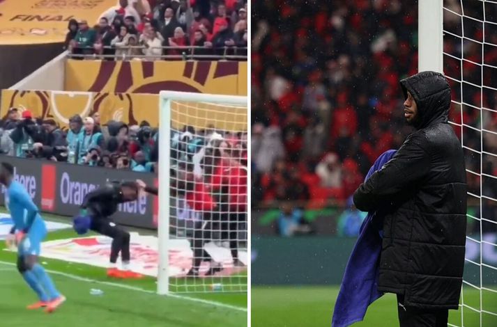 Þrátt fyrir að vera varamarkvörður þá stóð Yehvann Diouf í ströngu í úrslitaleik Afríkumótsins í gær, eins og sjá má. En hann passaði handklæðið fyrir sinn mann!