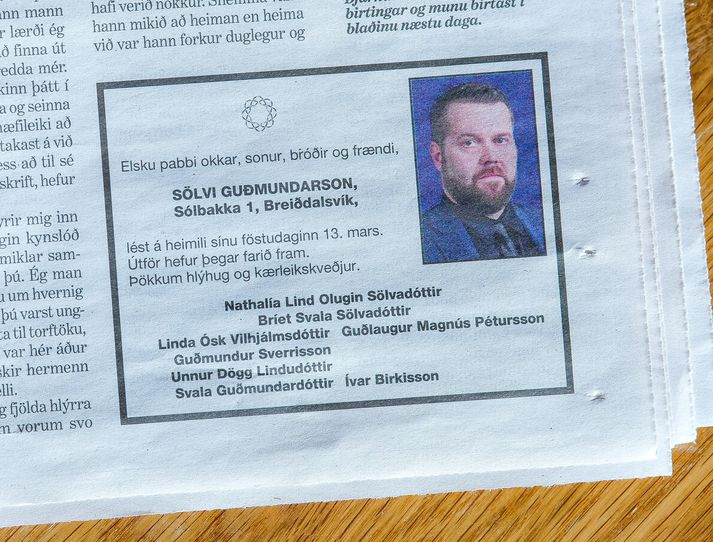 Dánartilkynningin birtist í Morgunblaðinu í morgun.