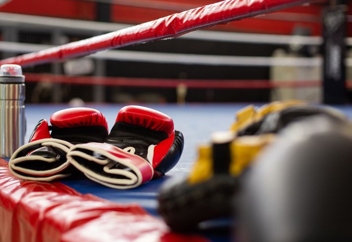 Boxing gloves on boxing ring