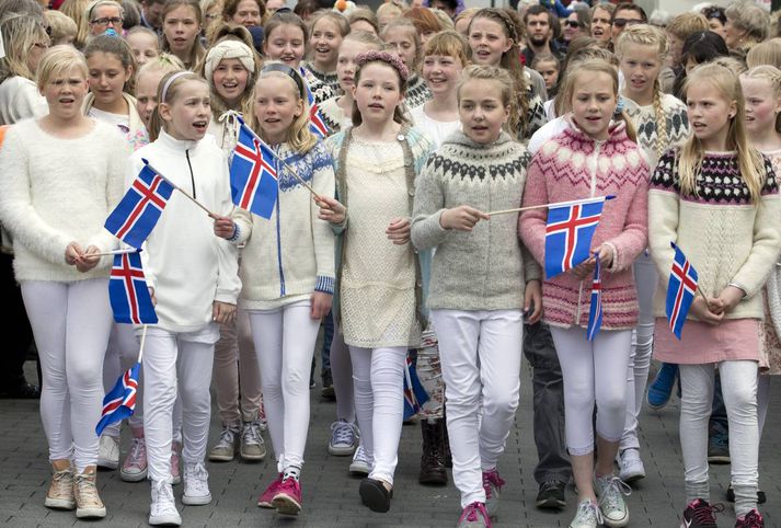 Gleðin var við völd á Austurvelli í dag.