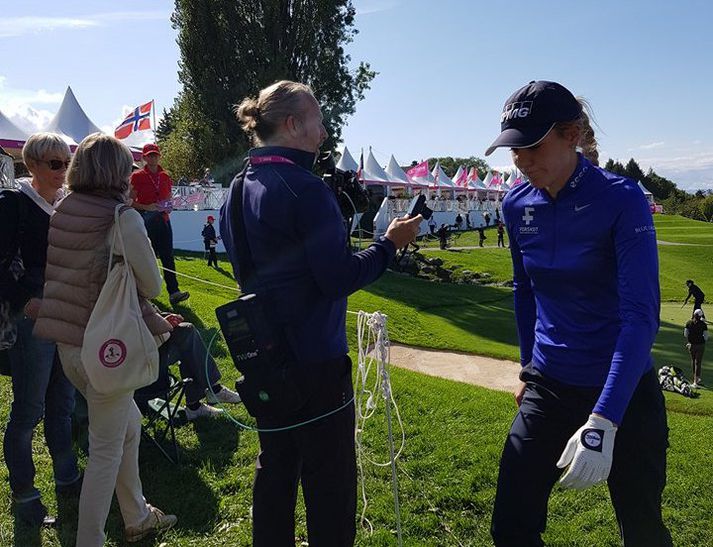 Ólafía Þórunn Kristinsdóttir á vellinum í dag.