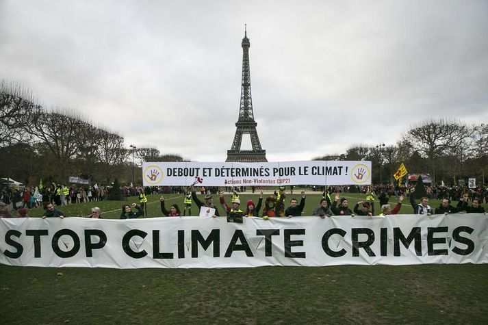 Frá loftslagsmótmælum í París 2015. 