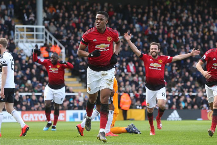 Anthony Martial fagnar marki sínu fyrir Manchester United um helgina.