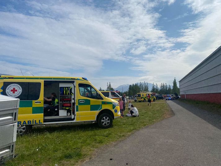 Slysið varð á þriðja tímanum í dag á Akureyri.